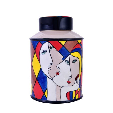 Decorative Hand Painted Ceramic Urn With Lid (Multicolor)