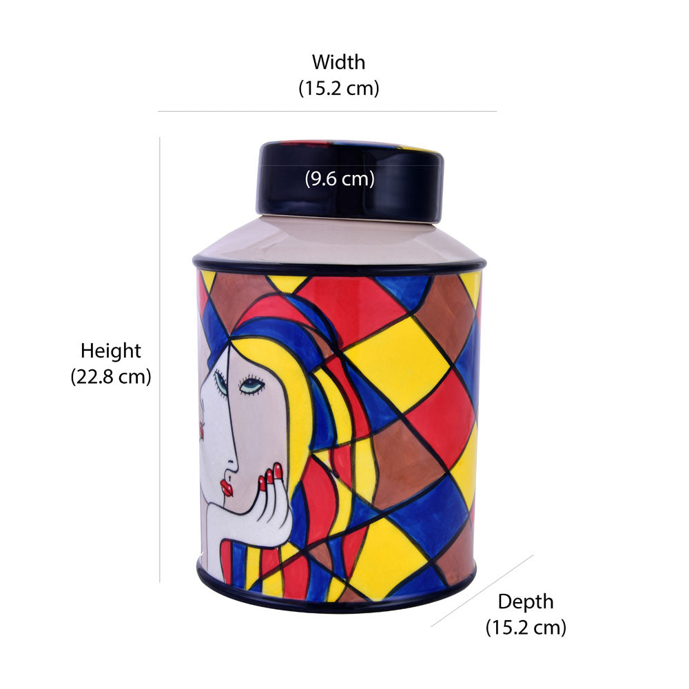 Decorative Hand Painted Ceramic Urn With Lid (Multicolor)