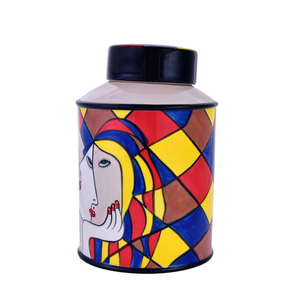 Decorative Hand Painted Ceramic Urn With Lid (Multicolor)