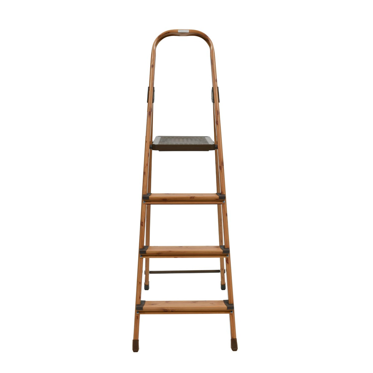 4 Steps Wooden Finished Foldable Aluminum Ladder- Brown