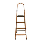 4 Steps Wooden Finished Foldable Aluminum Ladder- Brown