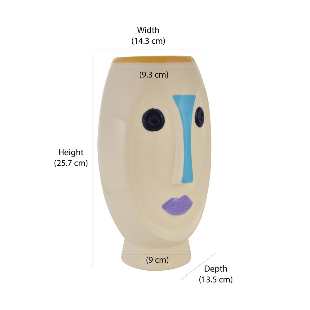 Decorative Girl Face Ceramic Candle Holder (Multicolor)