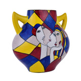 Decorative Dual Handle Hand Painted Ceramic Vase (Multicolor)