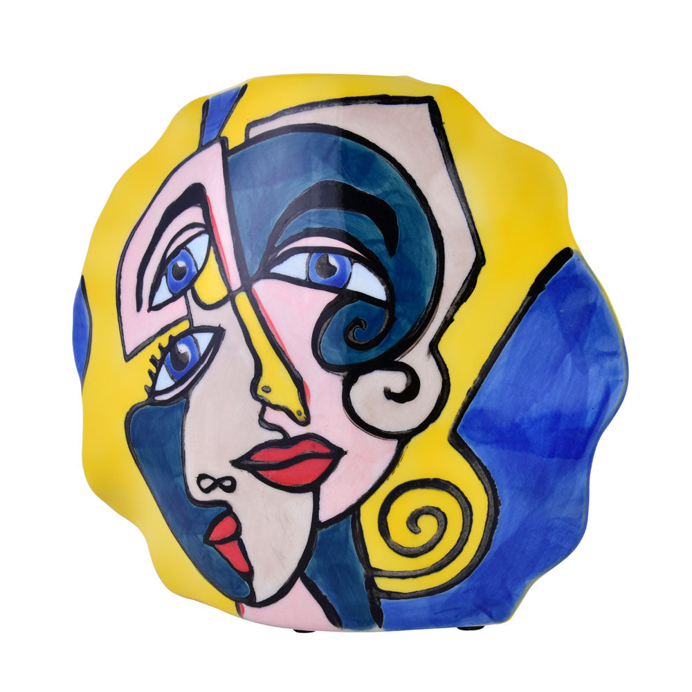 Decorative Round Wavy Hand Painted Ceramic Vase (Multicolor)