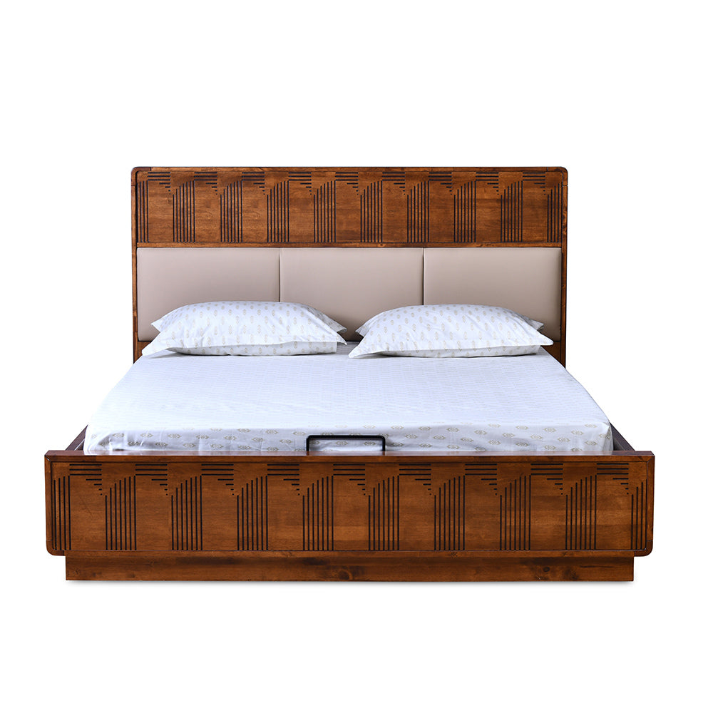 Albury Solid Wood King Bed with Hydraulic Storage- Antique Cherry