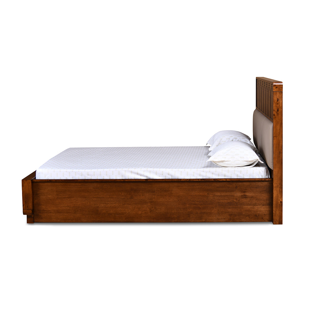 Albury Solid Wood King Bed with Hydraulic Storage- Antique Cherry