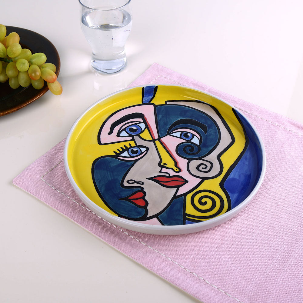 Round Hand Painted Ceramic Platter (Multicolor)