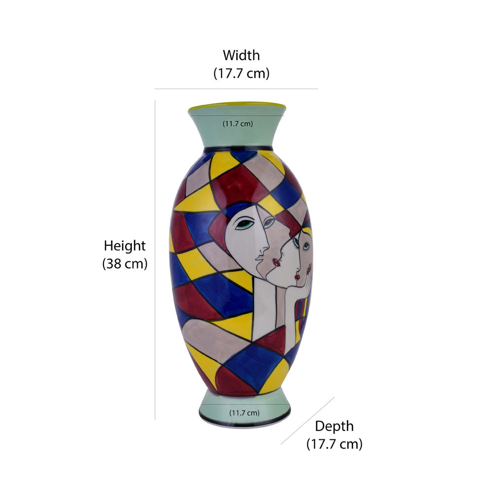 Decorative Oval Hand Painted Ceramic Vase (Multicolor)