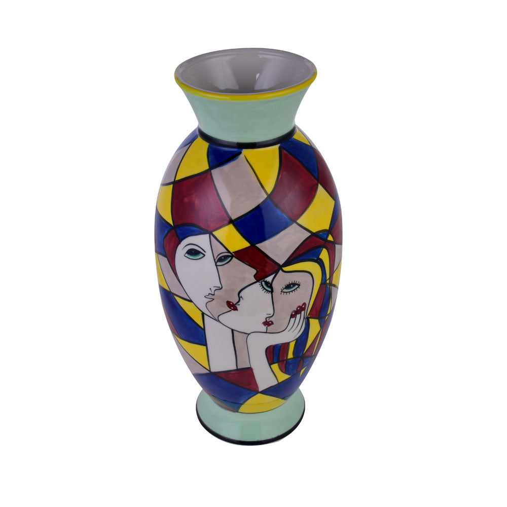 Decorative Oval Hand Painted Ceramic Vase (Multicolor)