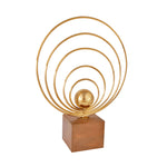 Taper Rings Metal & Wooden Table Decor Showpiece (Large, Gold & Brown)