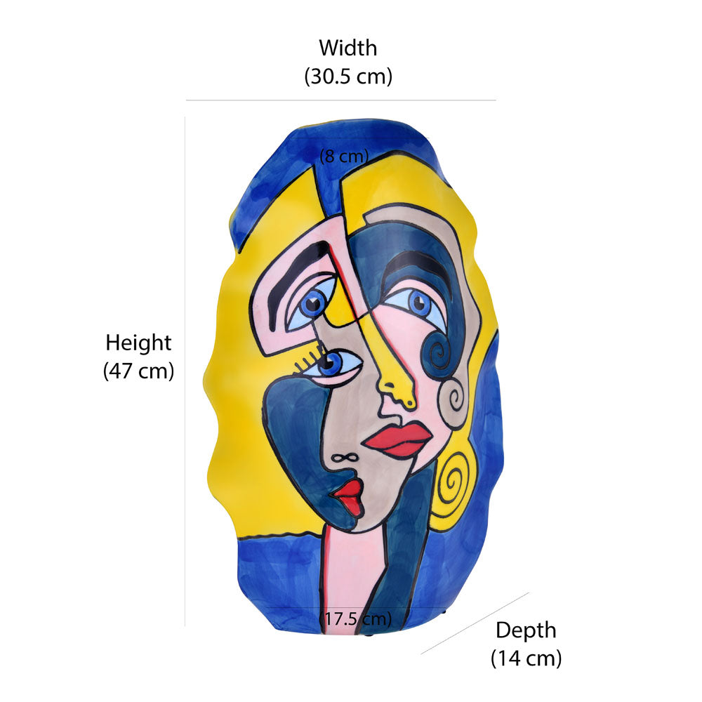 Decorative Wavy Oval Hand Painted Ceramic Vase (Multicolor)