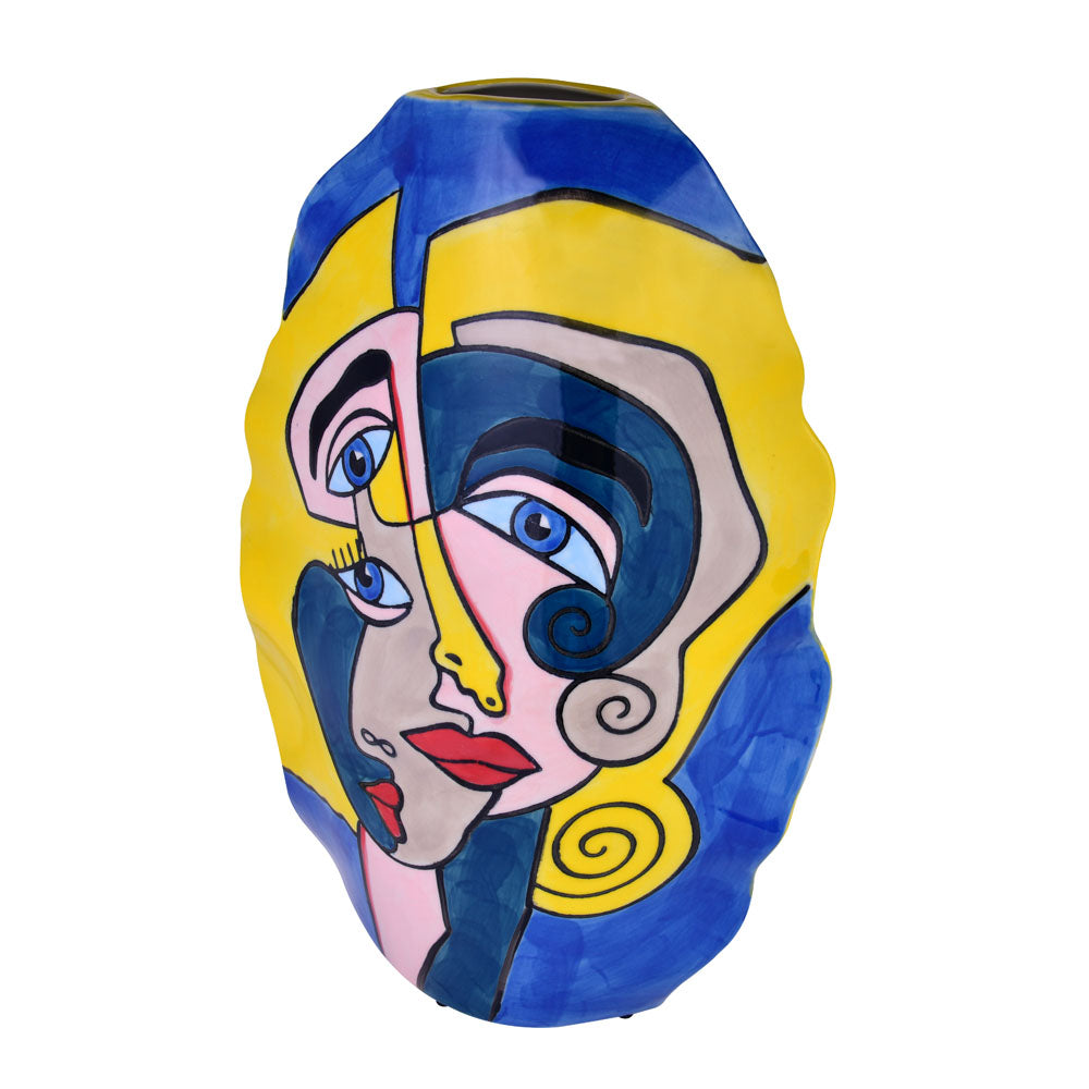 Decorative Wavy Oval Hand Painted Ceramic Vase (Multicolor)