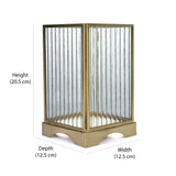 Square Shape Fluted Design Metal & Glass Candle Holder (Large, Gold)