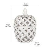 Decorative Rhombus Ceramic Jar Vase with Lid (White)