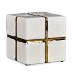 Decorative Ceramic Cube Showpiece (Large, White & Gold)