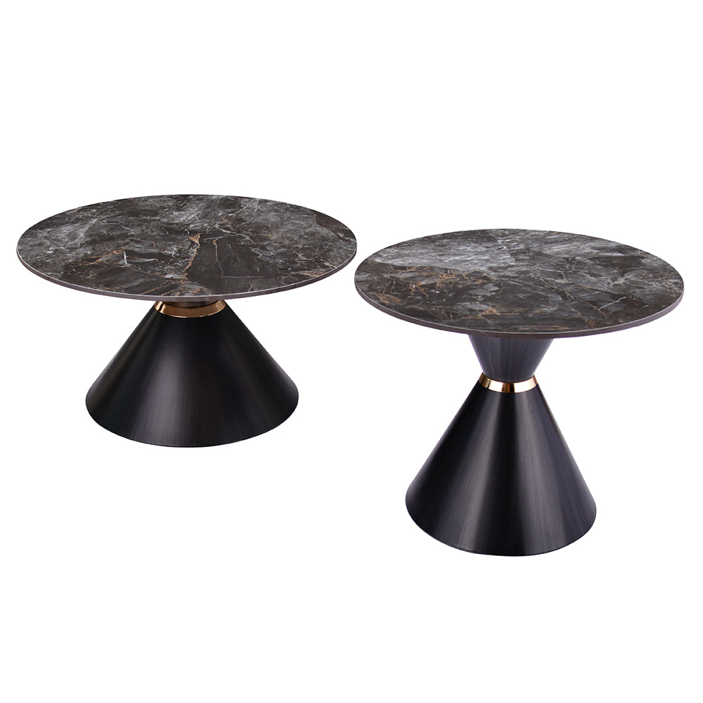 Gemma Ceramic Top Center & Side Table Set (Black)