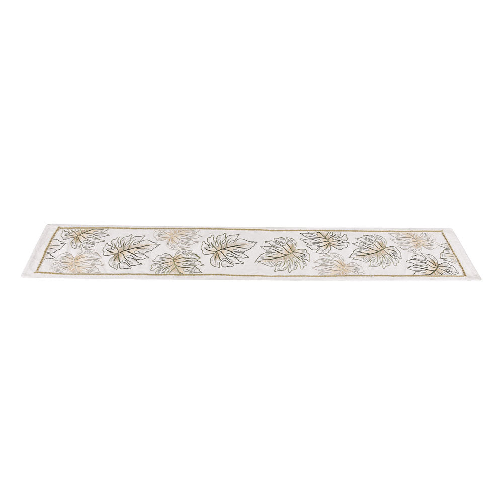 Decorative Leaf Design Cotton Table Runner (180 x 33 cm, Multicolor)