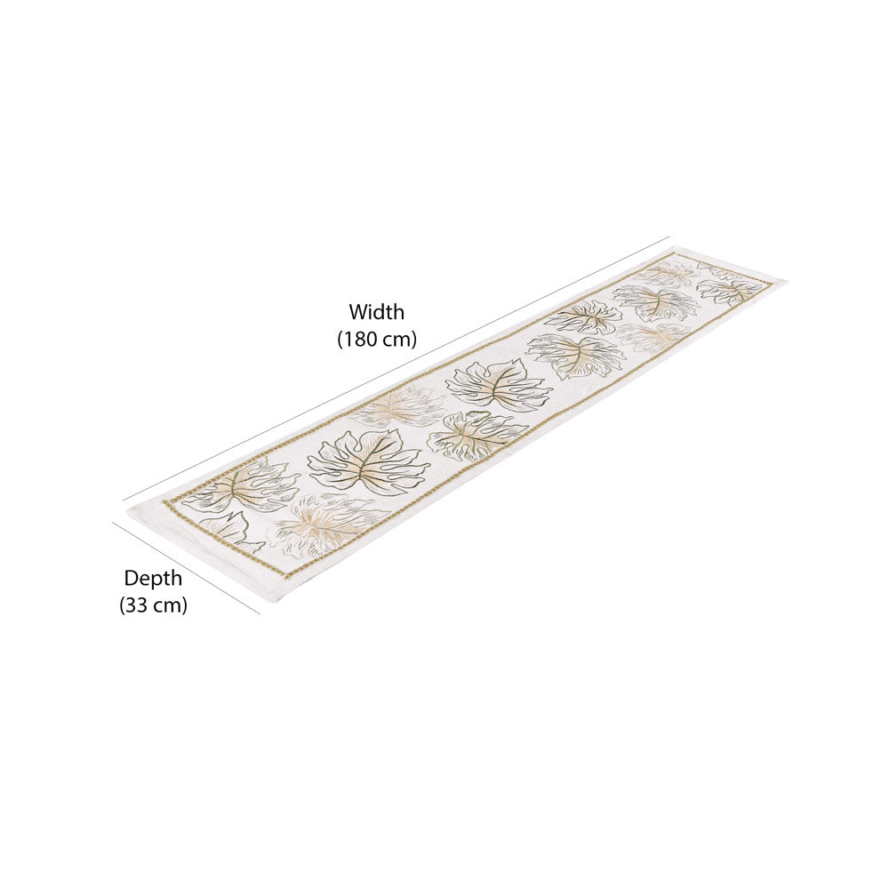 Decorative Leaf Design Cotton Table Runner (180 x 33 cm, Multicolor)