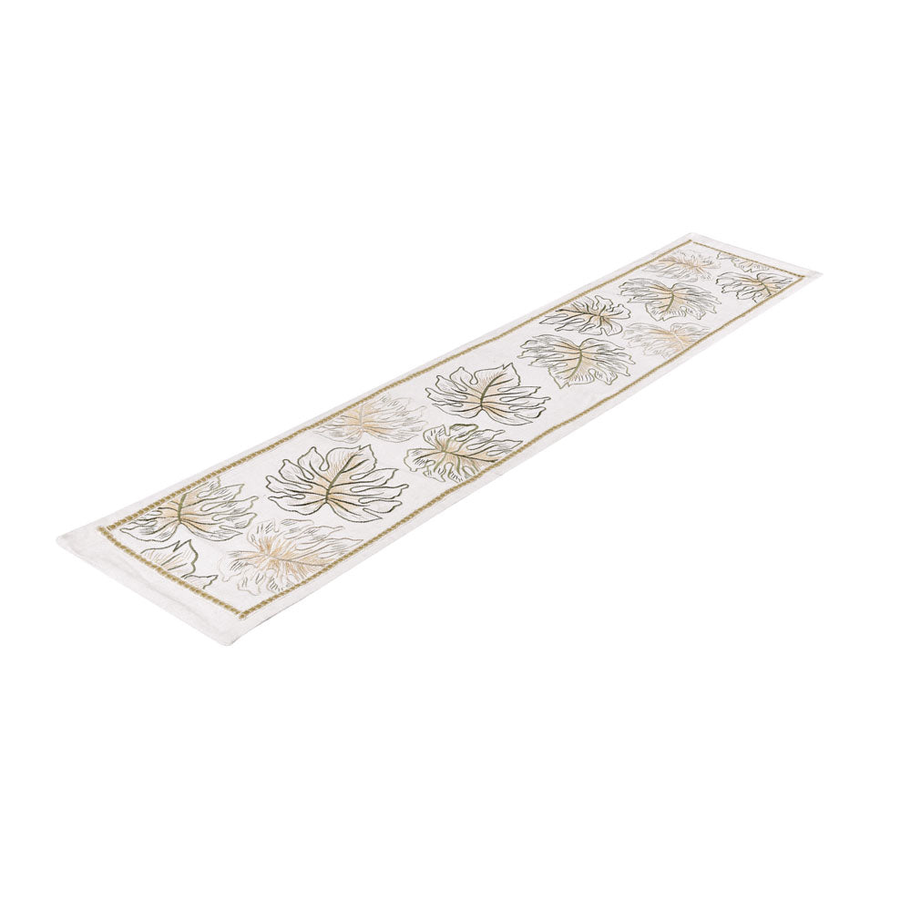 Decorative Leaf Design Cotton Table Runner (120 x 33 cm, Multicolor)