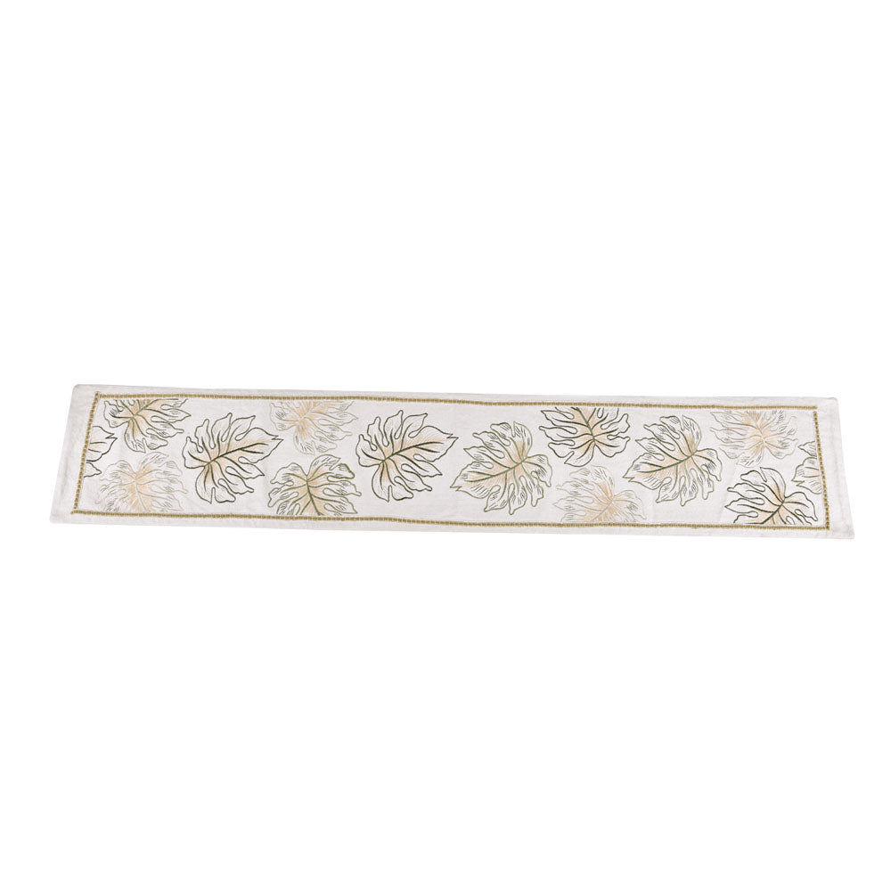 Decorative Leaf Design Cotton Table Runner (180 x 33 cm, Multicolor)