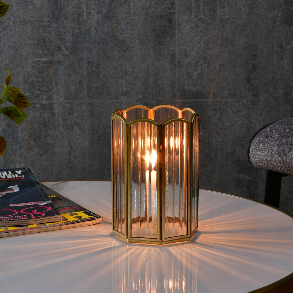 Round Arches Metal & Glass Candle Holder (Small, Gold)