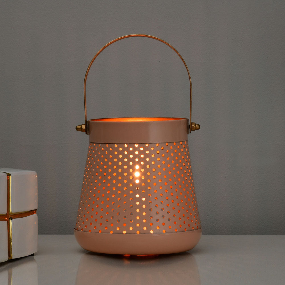 Decorative Modern Trapeze Metal Lantern- Peach