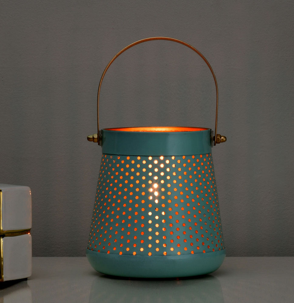 Decorative Modern Trapeze Metal Lantern- Green