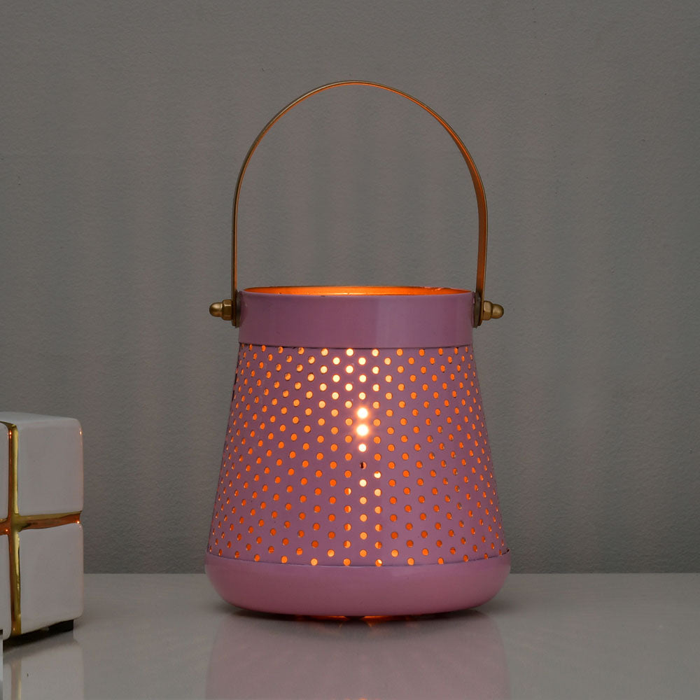Decorative Modern Trapeze Metal Lantern- Pink