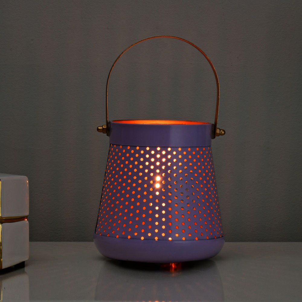 Decorative Modern Trapeze Metal Lantern- Lavender