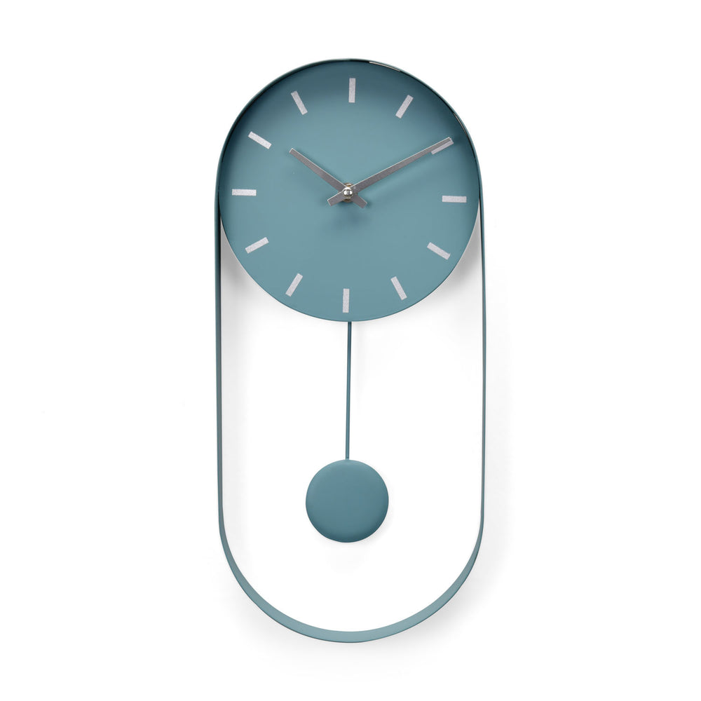 Oval Metal Pendulum Wall Clock (Aqua Blue)