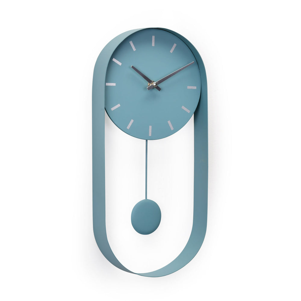 Oval Metal Pendulum Wall Clock (Aqua Blue)