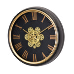Roman Numerals and Gear Design Analog Wall Clock (Black & Gold)