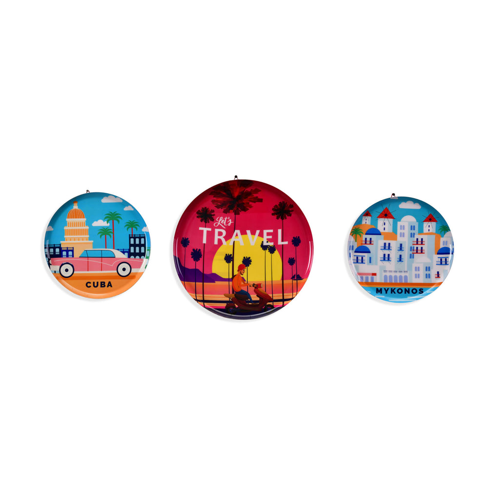 Travel City Car Metal Wall Decor Plates Set of 3 (Multicolor)