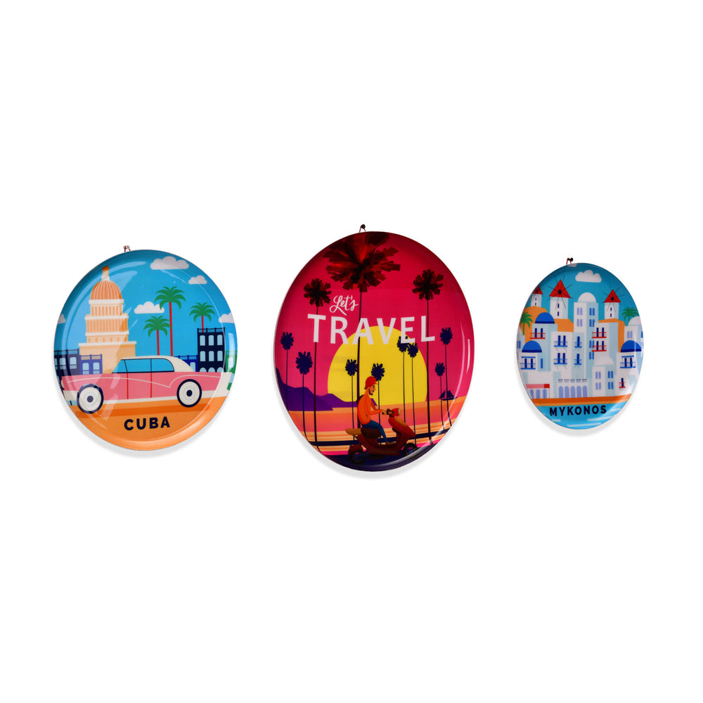 Travel City Car Metal Wall Decor Plates Set of 3 (Multicolor)
