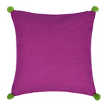Solid Cotton 16' x 16' Two Sided Pom Pom Cushion Cover (Purple & Pink)