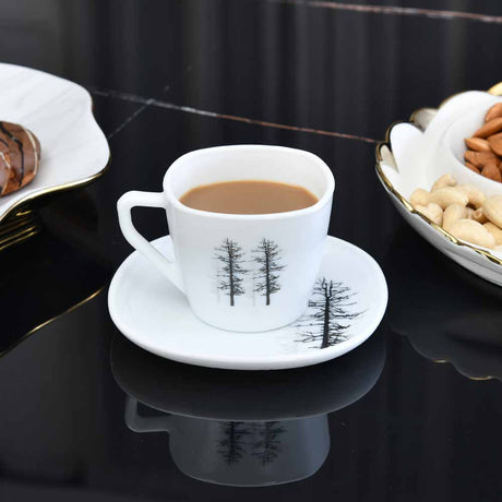 Nilkamal Arias by Lara Dutta Winter Forest Cup & Saucer Set of 12 (220 ml, 6 Cups & 6 Saucers, White)