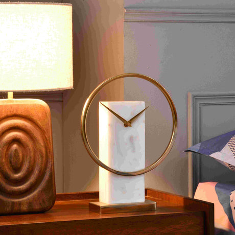 Nilkamal Round Dial Metal And Stone Table Clock Gold
