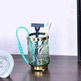 Nilkamal Transparent Glass Tumbler Toothbrush Holder (Green & Gold)