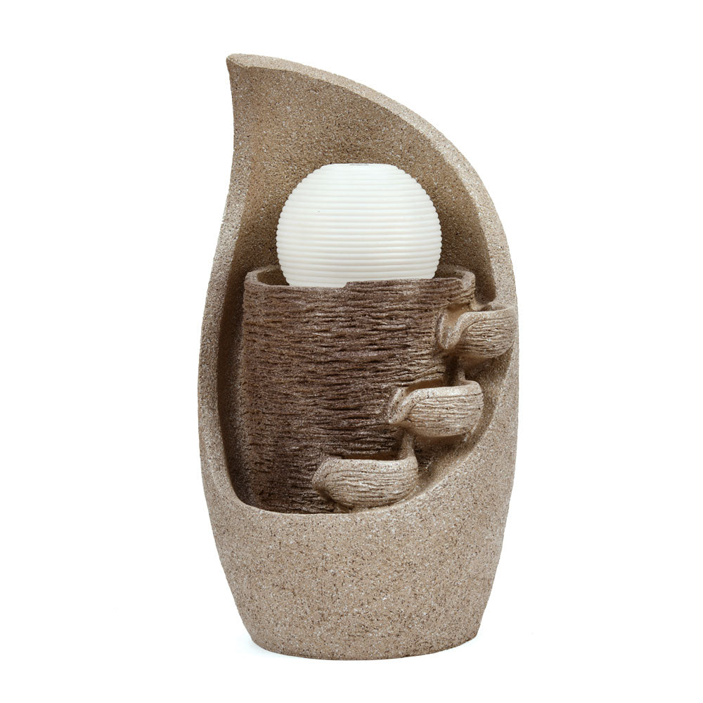 Trio Diya Steps Polyresin Table Top Decorative Water Fountain with LED Light- Beige