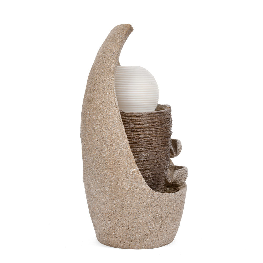 Trio Diya Steps Polyresin Table Top Decorative Water Fountain with LED Light- Beige