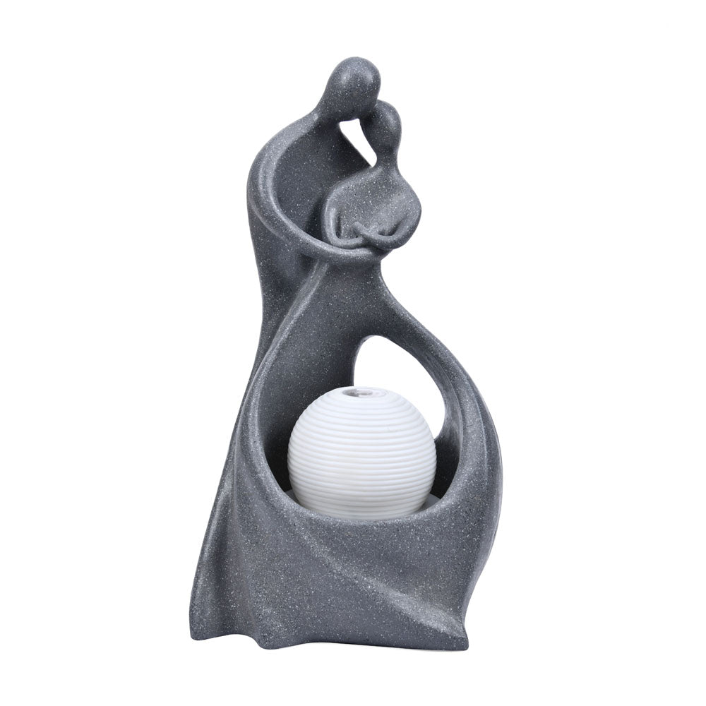 Abstract Couple Polyresin Decorative Table Top Water Fountain with LED Light- Grey\