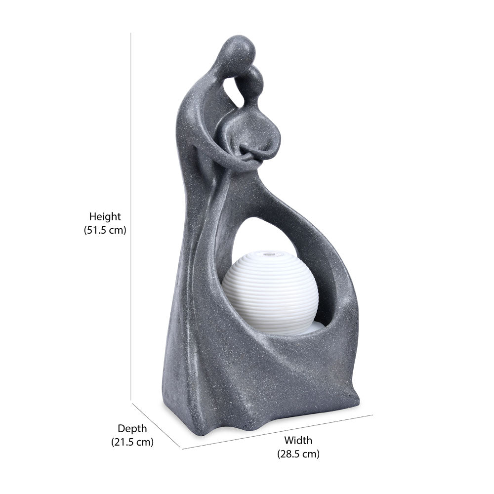 Abstract Couple Polyresin Decorative Table Top Water Fountain with LED Light- Grey\
