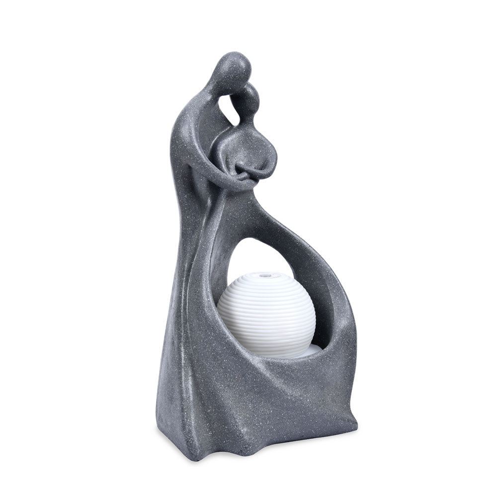 Abstract Couple Polyresin Decorative Table Top Water Fountain with LED Light- Grey\