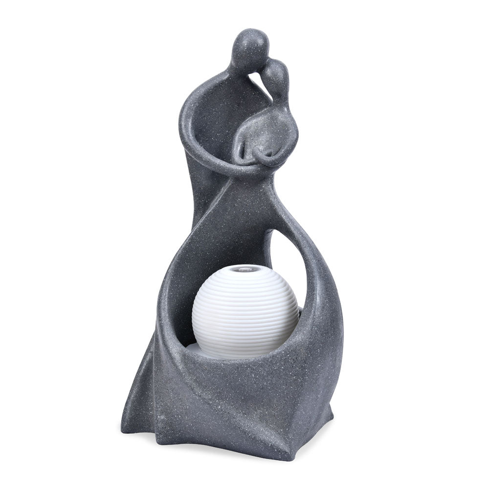 Abstract Couple Polyresin Decorative Table Top Water Fountain with LED Light- Grey\