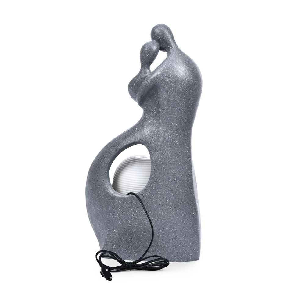 Abstract Couple Polyresin Decorative Table Top Water Fountain with LED Light- Grey\