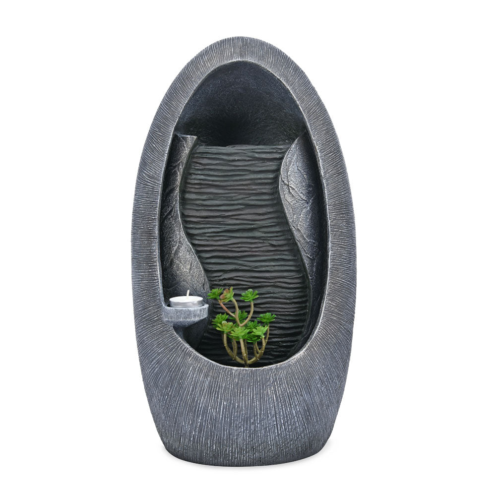 Waterfall Polyresin Decorative Table Top Water Fountain with LED Light- Grey