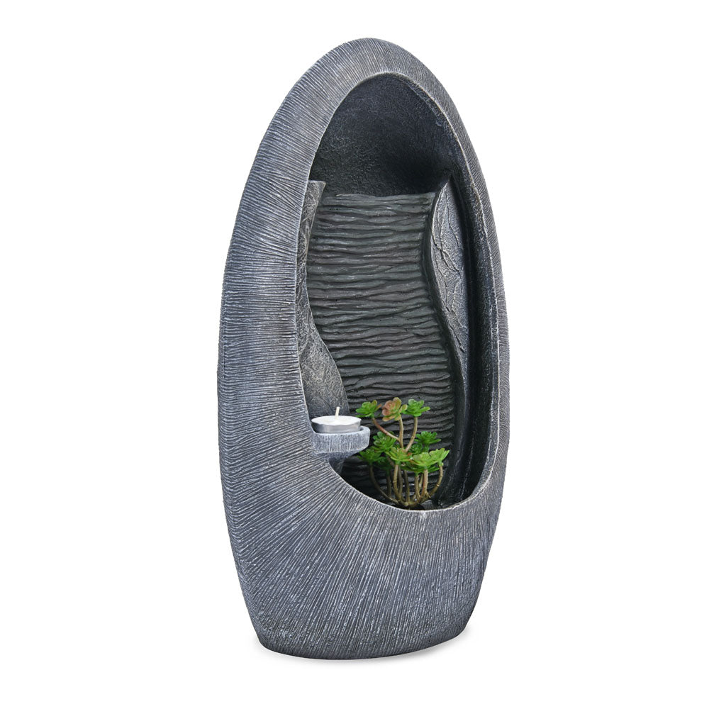 Waterfall Polyresin Decorative Table Top Water Fountain with LED Light- Grey