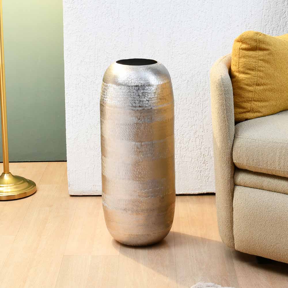 Decorative Metal Tumbler Floor Vase- Silver