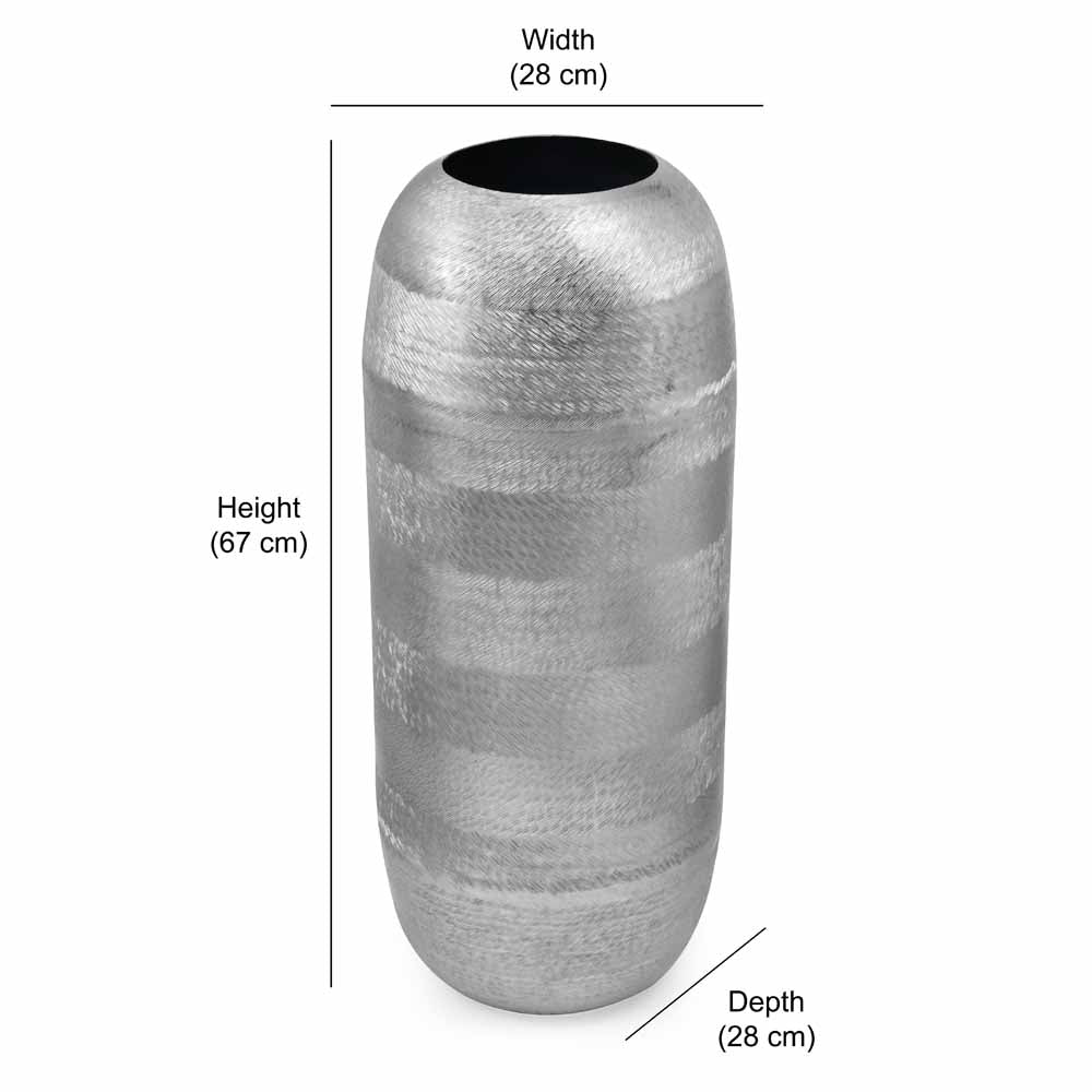 Decorative Metal Tumbler Floor Vase- Silver