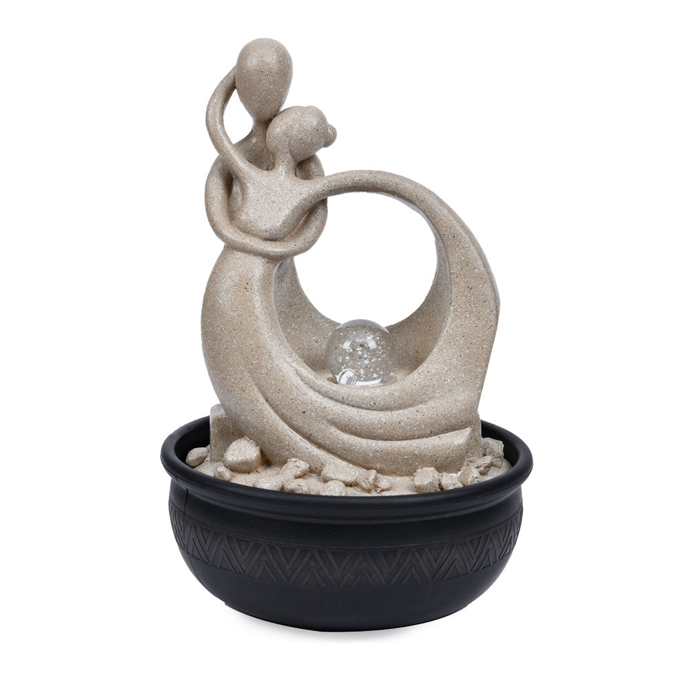Abstract Couple Polyresin Decorative Table Top Water Fountain with LED Light- Sand